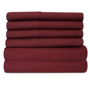 lot 2026 image: 6-Piece Burgundy Super-Soft 1600 Series Double-Brushed Full Microfiber Bed Sheets Set ultra soft