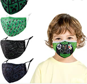 lot 2028 image: 6 Pack Children Adjustable Cloth Face Mask for Kids Girls Boys Washable Reusable Face Cover UV Protection Minecraft games theme video games vary from stock photo