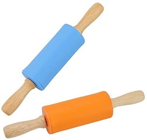 lot 2037 image: Mini Rolling Pin, 2 Pack Wooden Handle Rolling Pin Non-Stick Silicone Rolling Pins for Home Kitchen Children Cake 9 Inch by Koogel