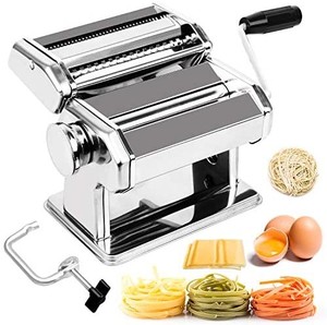 lot 2041 image: BABYLTRL Pasta Maker - Stainless Steel Pasta Machine, 8 Adjustable Thickness Settings Noodles Maker Includes Hand Crank Clamp, Homemade Pasta Roller Cutter for Fettuccine Spaghetti Lasagnette may vary from stock photo