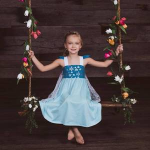 lot 2047 image: Elsa Inspired Cotton Twirl Dress with gloves and hair clip