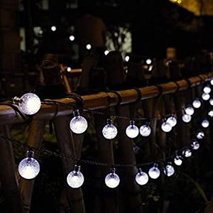 lot 2048 image: 60 led cold white crackle round solar string lights multiple modes