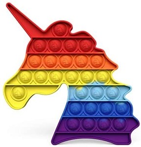 lot 2054 image: Pop Fidget Toys for Anxiety Push Pop Pop Bubble Sensory Fidget Toy, Silicone Stress Reliever Toy (Rainbow Unicorn) colors vary