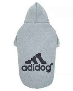 lot 2071 image: Fresh Pawz Adidog Logo Fleece Dog and Cat Hoodie - Gray