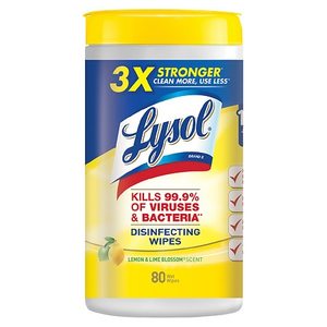 lot 2073 image: Lysol Disinfecting Wipes, Lemon & Lime Blossom, Tested & Proven to Kill COVID-19 Virus, Packaging May Vary, 80 ct