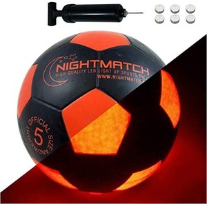 lot 2076 image: Light Up LED Soccer Ball - Official Size 5 - Extra Pump and Batteries - Perfect Glow in The Dark Soccer Ball with Spare Batteries - Waterproof LED Glow Ball with Two Bright LEDs varies from stock photo