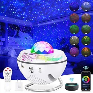 lot 2106 image: Star Projector 8 in 1 Night Light 2021 Smart WiFi Galaxy Projector Work with Alexa & Google Assistant, Ocean Star Light Projector with Bluetooth Music Remote Control & Timer for Kids Bedroom Game does not include echo black not white