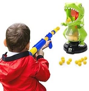 lot 2121 image: Dinosaur Shooting Toys for Kids Target Shooting Games w Air Pump Gun Birthday Party Supplies & LCD Score Record, Sound, 24 Foam Balls Electronic Target