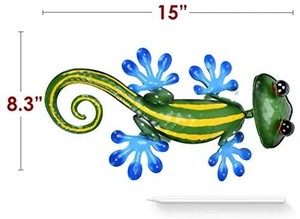 lot 2125 image: Gecko Wall Decor - 15 Lizard Art Wall Decorations with Shaking Head and Shining Eyeballs for Yard, Fence, Garden, Home, Outdoor Wall Sculpture