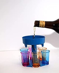 lot 2130 image: Shot Glass Dispenser and Holder, Dispenser For Filling Liquids, Party Drinking,Bar Shot Dispenser, Cocktail Dispenser, Home Party Bar Shot Dispenser (Blue) with plastic shot cups