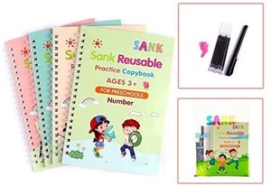 lot 2137 image: Sank Reusable Practice Copybook for Kids - The Print Handwiriting Workbook-Reusable Writing Practice Book ��Four Books with Pen