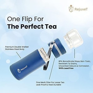 lot 2156 image: RejuveT-controlled tea infuser bottle for loose tea 9.5oz travel tea mug with separation strainers for loose leaf.The tea tumbler is a leakproof, stainless steel thermos. Also acts as tea infuser cup