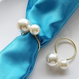 lot 4003 image: Yukoii Set of 6 Elegant Pearl Napkin Rings for Table Tables, Double Pearl Napkin Rings for Weddings, Valentines Day, Christmas, Dinners, Banquet, Buffet Table (Gold