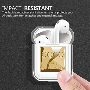 lot 4040 image: AirPods Case with Keychain and Fur Ball, Silicone Perfume Design, Soft, Shockproof, AirPods 2 for Girls Women, Gold Color