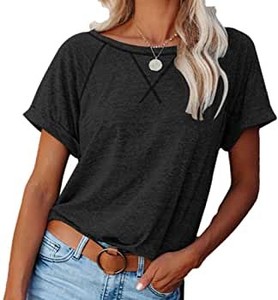 lot 4198 image: ETCYY Womens Short Sleeve V Neck Round Neck Shirts, Loose Fit Color Black