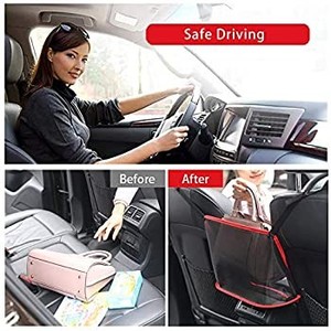 lot 4207 image: Car Net Pocket Handbag Holder, Seat Back Organizer Mesh Large Capacity Bag, Driver Storage Netting Pouch for Purse Between Two Seat, Barrier of Backseat Pet Kids (Black, Upgrade