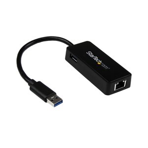 lot 4220 image: Startech USB 3.0 to Gigabit Ethernet Adapter NIC w USB Port - Black - USB - 1 Port(s) - 1 x Network (RJ-45) - Twisted Pair