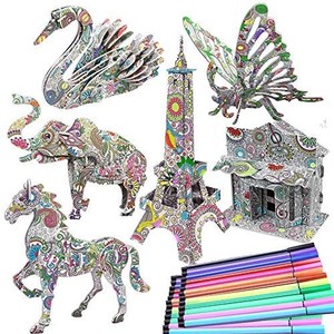 lot 4229 image: 3D Coloring Puzzle Set, 6 Different Animals Building Puzzle with 24 Pen Markers, Paint Coloring 3D Puzzle for Kids Ages 7 8 9 10 11 12. Fun Creative DIY Toy Gift for Girls and Boys