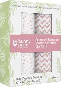 lot 41888 image: Muslin Swaddle Blanket - Pink Hearts & Chevrons (set of 2