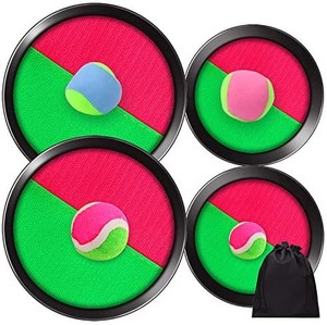 lot 41889 image: ELCOHO Paddle Toss and Catch Ball Set Disc Toss and Catch Balls Game 2 Size Paddles and Toss Ball Sports with Storage Bag for Outdoor Activities, 4 Paddles and 4 Balls