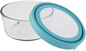 lot 41896 image: Anchor Hocking TrueSeal Glass Food Storage Containers with Airtight Lids, 4-Cup, Mineral Blue, Pack of 2