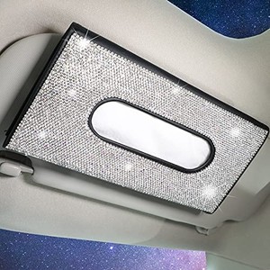 lot 41936 image: Bling Auto Sun Visor Napkin Holder, Sparkling Crystal Diamond Leather Paper Towel Cover Case Hanging Car Visor Tissue Holder Car Accessories Universal Fit (Black