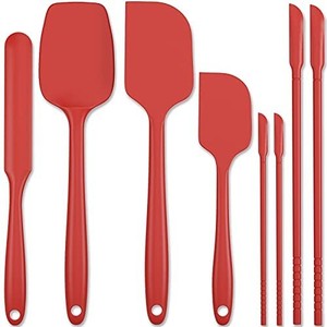 lot 41983 image: Forc Silicone Spatula Set of 10 include 4 Mini Spatulas, Heat Resistant Rubber Spatula Kitchen Utensils, One Piece Design with Stainless Steel Core, Kitchen Spatulas for Nonstick Cookware, Red