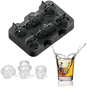 lot 41984 image: 3D Skull Ice Mold Tray In 6 Capacities, Silicone Ice Cube Molds for Whiskey, Cocktails, Beverages, Iced Tea & Coffee, Easy Release And Reusable,Cute And Funny Ice Skull BPA Free use for candy making too have super fun coco bombs for Halloween