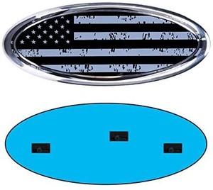 lot 41986 image: 9inch Emblem for Ford, American Flag Front Grille Emblem F150 Emblem Ford Tailgate Emblem Oval 9X3.5 Fits for 04-14 F250 F350, 11-14 Edge, 11-16 Explorer, 06-11 Ranger varies from stock photo actually says Ford on it in red