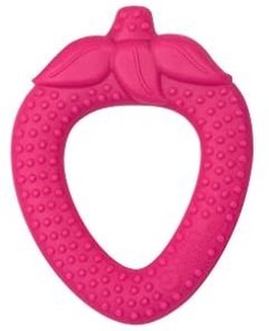 lot 41999 image: Fruit Teether made from Silicone  Soothes gums & promotes healthy oral development  Soft, flexible silicone eases pain, Easy to hold, gum, & chew, Dishwasher safe clear pink not solid pink