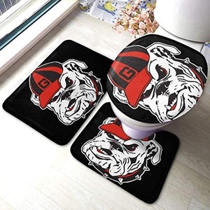lot 48938 image: Georgia Bulldog 3 Piece Bath Mat Set Non-Slip Contoured with Toilet Lid red