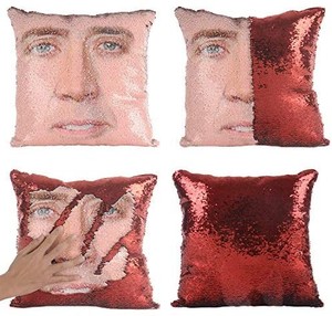 lot 48961 image: Merrycolor Mermaid Pillowcase, Nicolas Cage Pillowcase Box, Magic Reversible Sequin Throw Cushion Decorative Pillowcase 40.6 x 40.6 cm (16 x 16 inches