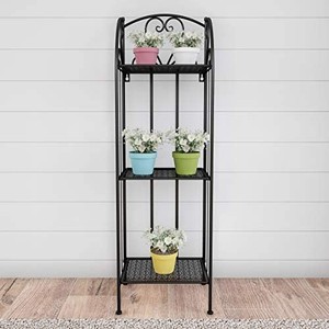 lot 5018 image: Pure Garden 50-LG1154 Plant Stand �� 3-Tier Vertical Shelf Indoor or Outdoor Folding Wrought Iron Metal Home and Garden Display (Black