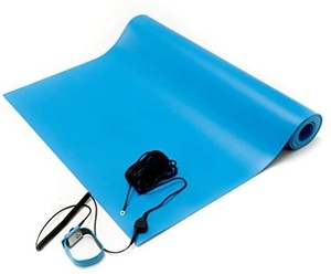 lot 5022 image: 2 pack Bertech ESD Anti-Static Table Mat Kit, 2 Ft x 3 Ft, Blue, Includes an ESD Wrist Strap and ESD Grounding Cord, MADE IN USA