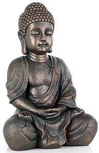 lot 5029 image: 2 Pack Meditating Seated Buddha Statue, 14.7�� Tall Antique Polyresin Statuary- Home & Outdoor Decor for Garden, Patio, Deck, Porch - Yard Art Decoration