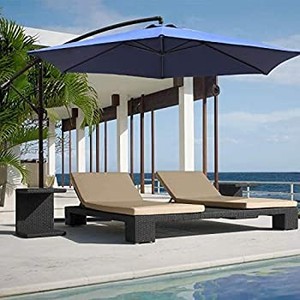 lot 5034 image: Greesum Offset Umbrella 10FT Cantilever Patio Hanging Umbrella Outdoor Market Umbrella with Crank and Cross Base (Dark Blue)