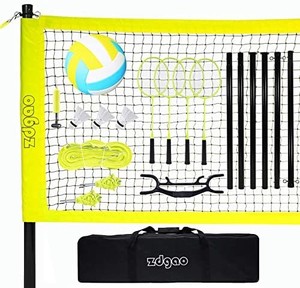lot 5052 image: Volleyball and Badminton Set for Backyard and Outdoors with Easy Set-up Volleyball Net  4 Pro Badminton Rackets  Carrying Bag  Volleyball  Ball Pump, Complete Bundle