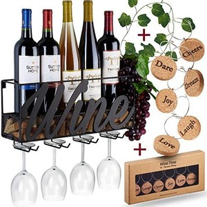 lot 5077 image: Wall Mounted Wine Rack - Bottle & Glass Holder - Cork Storage - Store Red, White, Champagne - Comes with 6 Cork Wine Charms - Home & Kitchen D�cor - Designed by Anna Stay, Wine
