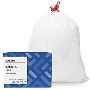 lot 5080 image: Amazon Brand - Solimo Tall Kitchen Drawstring Trash 200 Count (Pack of 1)