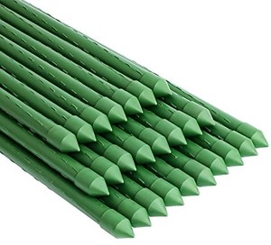 lot 5085 image: FEED GARDEN Garden Stakes 83 Inch 7ft 25 Pack,Sturdy Plant Metal Sticks Support,Plastic Coated Plant Stakes,Tomato Stakes,Beans,Trees (Poles are bent)
