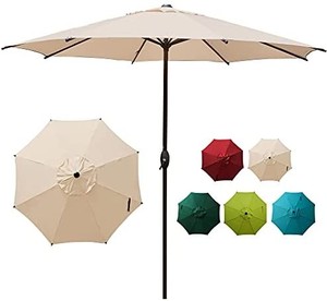 lot 5090 image: Abba Patio 9ft Patio Umbrella Outdoor Market Table Umbrella with Push Button Tilt and Crank for Garden, Lawn, Deck, Backyard & Pool, 8 Sturdy Ribs, Beige