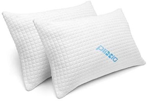 lot 5099 image: 2 Pack Queen Plixio Shredded Memory Foam Pillows Bamboo Cover Hypoallergenic