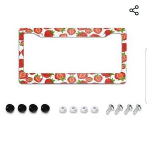 lot 6004 image: Snowmolle Strawberry License Plate Frame Beautiful Fruit Fresh Sweet Spring Customized for MenWomen with Stainless Aluminum Car Tag Cover Holder 4 Holes and 4 Screws US Canada Standard 12 x 6