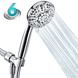 lot 6013 image: Shower Head,6 Functions High Pressure Shower Head with Handheld,4.3 High Flow Handheld Shower Heads Set with 64 Stainless Steel Hose Teflon Tape Rubber Washers,Chrome Finish,Tool-Free Installation