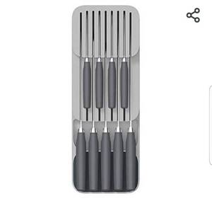 lot 6034 image: Hung Kai Durable Kitchen Drawer Knife Organizer Tray for up to 9 Knives, Gray