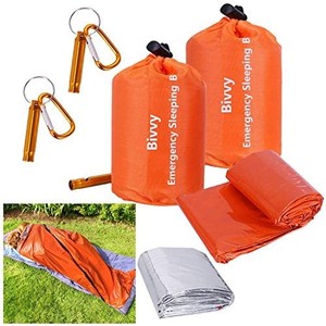 lot 6036 image: Emergency Survival Sleeping Bag with Stuff Sack and Whistle Waterproof Thermal Bivy Sack Portable Lightweight Emergency Survival Blanket for Camping,Hiking,Outdoor Adventure Activities(2 Pack)