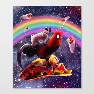 lot 6047 image: Space Pug Riding Chicken Unicorn - Taco & Burrito Canvas Print