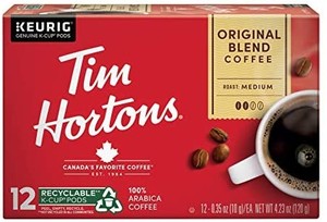 lot 6074 image: Tim Hortons Original Blend Medium Roast K-Cup Coffee Pods for Keurig Brewers, Recyclable 24 count