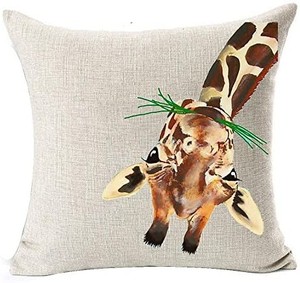 lot 6085 image: Nordic Simple Watercolor Wolf and Deer Animal Pattern Cotton Linen Cushion Cover Office Decor 18 x 18 Inches Ideal Christmas Gift