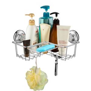 lot 6089 image: Cup Corner Shower Caddy Combo Basket Shelf Organizer with 8 Hooks for Shampoo Shower Gel Holder Bathroom Kitchen Storage �� No Drilling, Rustproof Stainless Steel